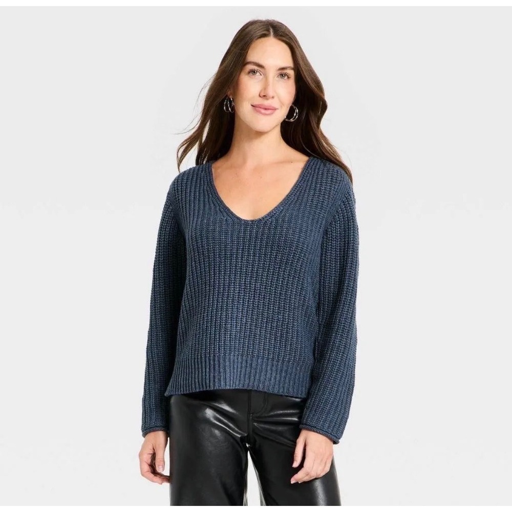 Universal Thread Indigo Blue Shaker Stitch V-Neck Sweater XL WR2K90 Pullover